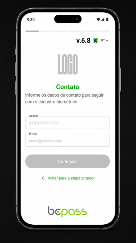 Tela de cadastro dos dados de contato
