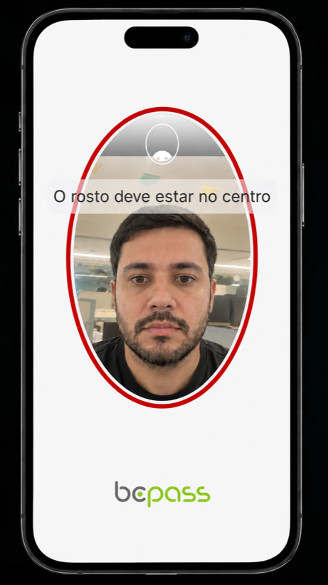 Tela de orientação para centralizar o rosto durante a captura facial