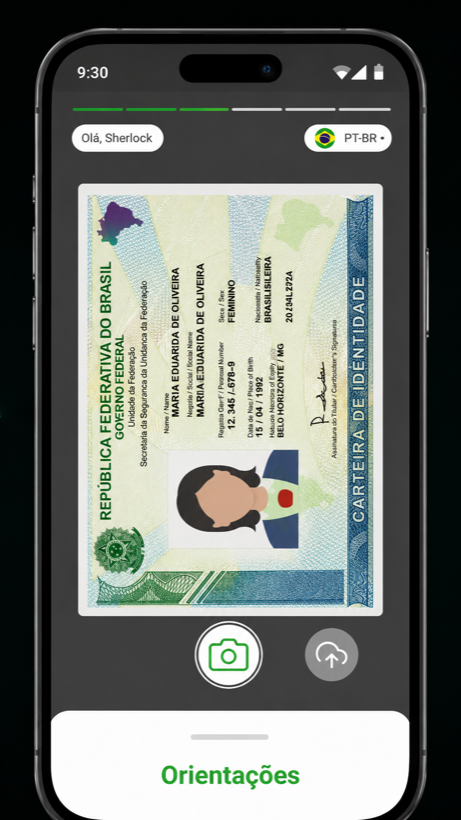Tela de captura e validação do documento de identidade