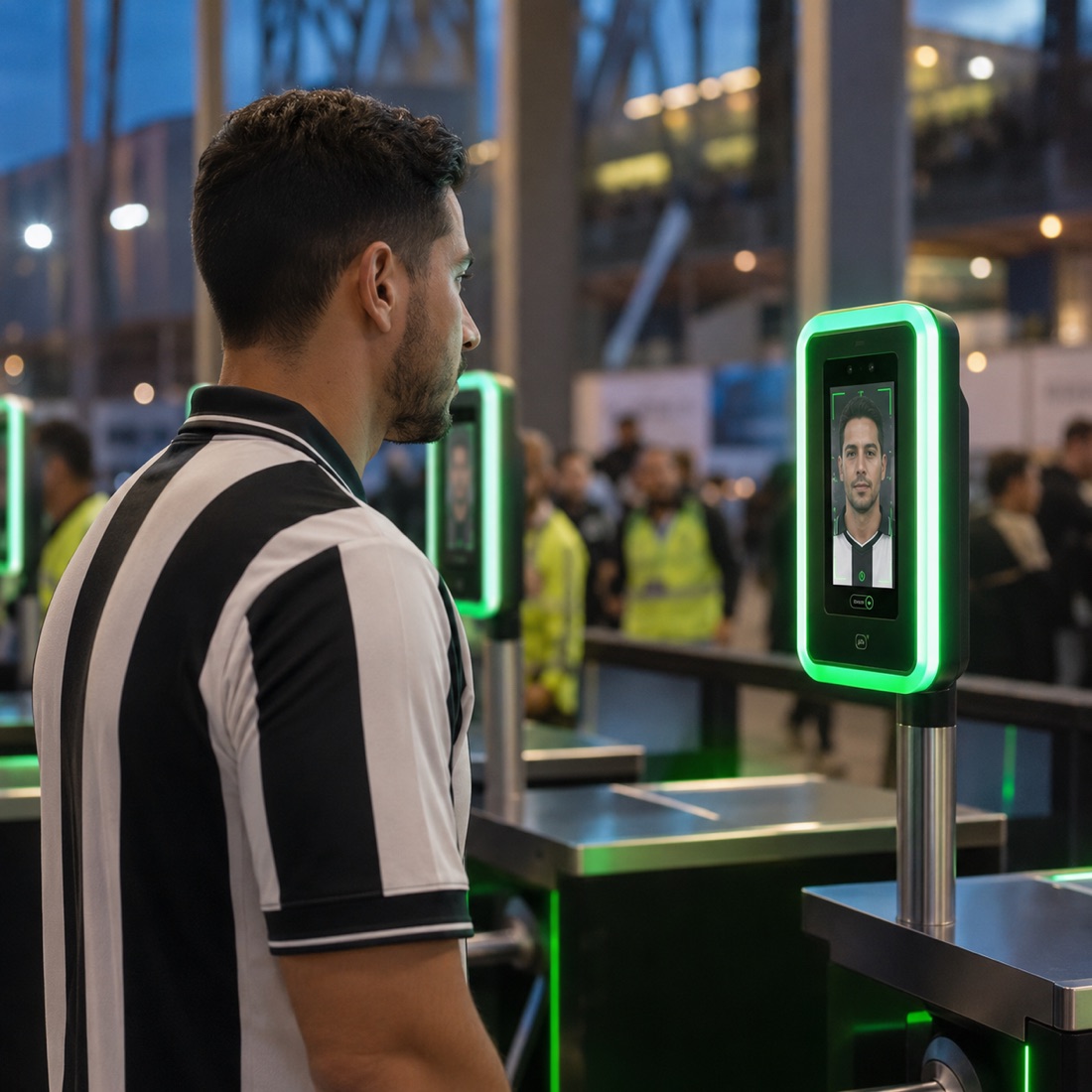 Torcedor utilizando controle de acesso facial Bepass em estádio