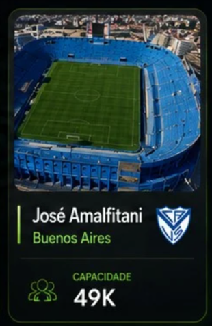 Card do estádio José Amalfitani, Buenos Aires, capacidade 49K