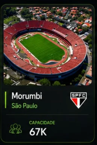 Card do estádio Morumbi, São Paulo, capacidade 67K